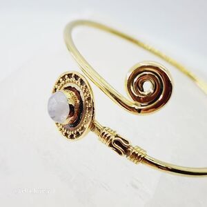 Dainty Rainbow Moonstone Ethnic Handmade Adjustable Gold Toned Bangle Bracelet